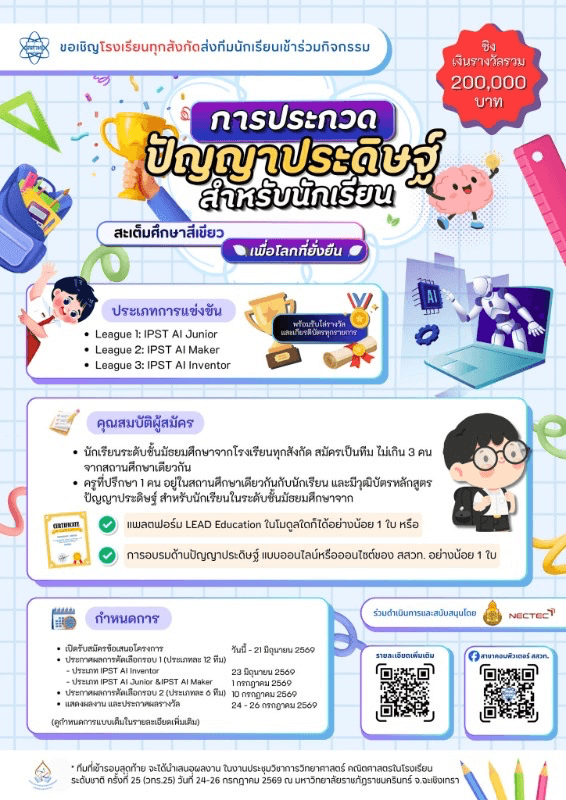 การประกวดปัญญาประดิษฐ์สำหรับนักเรียน สสวท. 2569