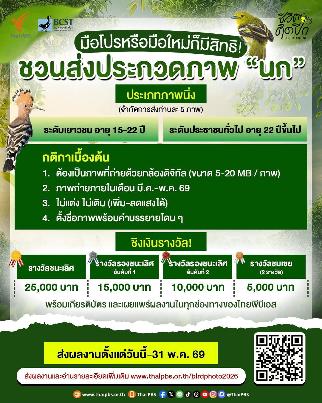 โครงการประกวดภาพถ่าย "นก" ชีวิตติดปีก 2569